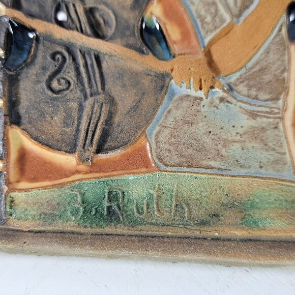 J Ruth Faktor Handmade Ceramic Tile Plaque Musicians Playing Instruments Signed - Picture 2 of 10